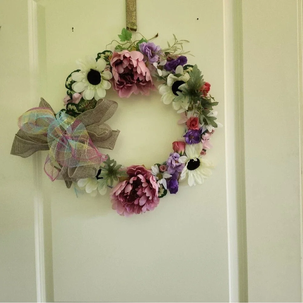 Hand Crafted Floral Wreath Artificial Summer Door Wall Decoration Peony Daisy